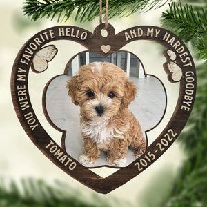 Mon bonjour préféré et mon au revoir le plus dur - Décoration de Noël en bois personnalisée en forme de cœur - Télécharger une image, cadeau commémoratif, cadeau de condoléances, cadeau pour les amoureux des animaux, cadeau de Noël