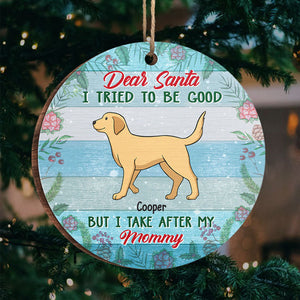 Cher Père Noël, je tiens de mes parents - Décoration de Noël ronde en bois personnalisée - Cadeau pour les amoureux des chiens, les amoureux des animaux, cadeau de Noël