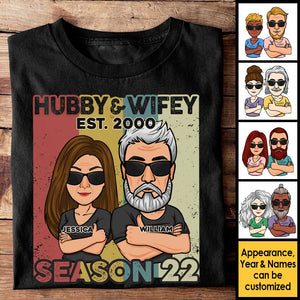 Saison Hubby & Wifey - T-shirt unisexe personnalisé, sweat à capuche, sweat-shirt - Cadeau pour couple, mari et femme, anniversaire, fiançailles, mariage, cadeau de mariage