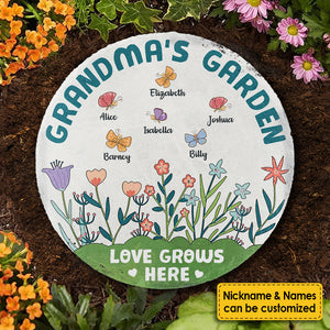 Le jardin de grand-mère où l'amour pousse - Pierre de jardin personnalisée - Cadeau pour grand-mère et grands-parents
