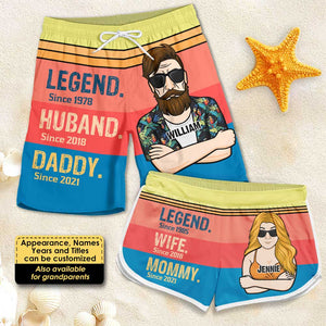 Short de plage personnalisé pour couple - Cadeau pour mari, femme, papa, maman