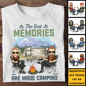 Les meilleurs souvenirs se créent en camping - T-shirt unisexe personnalisé, sweat à capuche, sweat-shirt - Cadeau pour couple, mari, femme, anniversaire, fiançailles, mariage, mariage, cadeau de camping