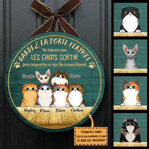 Gardez La Porte Fermée - Plaque De Porte Humoristique De Chien À Personnaliser, Funny Personalized Cat Door Sign French.