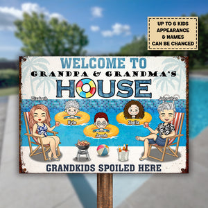 Bienvenue chez Grand-mère et Grand-père - Plaque métallique personnalisée - Cadeau pour couples, mari et femme