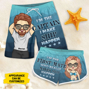 Je suis le capitaine et je suis le premier compagnon - Short de plage personnalisé pour couple - Cadeau pour couples, mari et femme