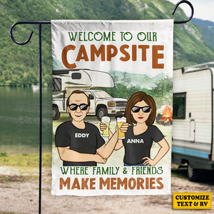 Bienvenue sur notre camping - Drapeau personnalisé - Cadeau pour les amateurs de camping