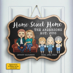 Panneau en bois personnalisé « Home Sweet Home » pour parents et enfants, style tableau noir – Cadeau pour couples, mari et femme