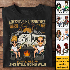 Adventuring Together & Still Going Wild - Personalized Unisex T-Shirt, Hoodie, Sweatshirt - Gift For Couple, Husband Wife, Anniversary, Engagement, Wedding, Marriage, Camping Gift
