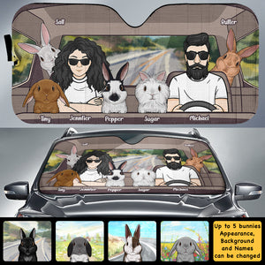 Voyager avec des lapins - Pare-soleil de voiture personnalisé - Cadeau pour couple, mari et femme