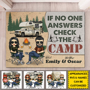 Si personne ne répond, vérifiez le camp ! Tapis décoratif personnalisé ! Cadeau pour couple, cadeau pour les amoureux du camping