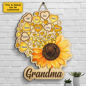 Grand-mère Tournesol avec cœur - Cadeau pour maman et grand-mère - Panneau en bois personnalisé