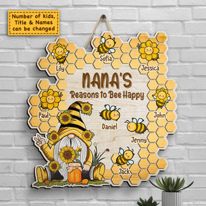 Grandma Bee Happy - Personalized Shaped Wood Sign - Gift For Grandma, Grandparents