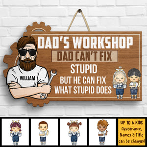 L'atelier de papa : il peut réparer ce que fait le stupide - Cadeau pour papa, grand-père - Panneau en bois personnalisé