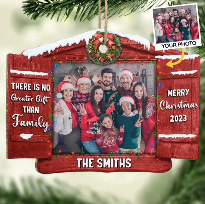 Photo personnalisée « J'aime ma famille » - Ornement personnalisé pour la famille - Forme en bois personnalisée - Cadeau de Noël pour les membres de la famille