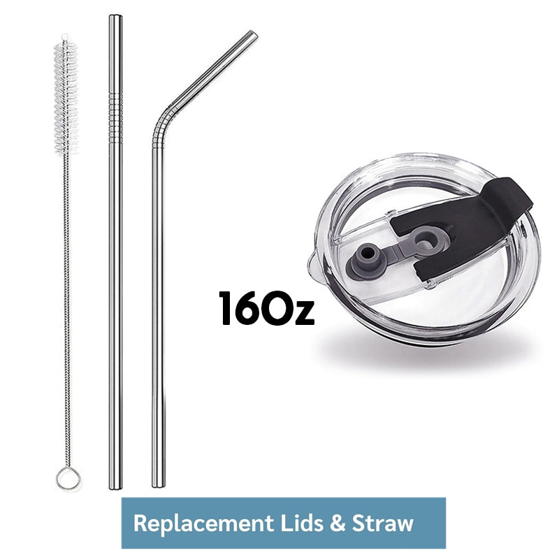 Ensemble comprenant 1 couvercle de rechange, 2 pailles et 1 brosse de nettoyage - Couvercle sans BPA, pailles en acier inoxydable avec brosse de nettoyage - Accessoires réutilisables pour gobelet isotherme