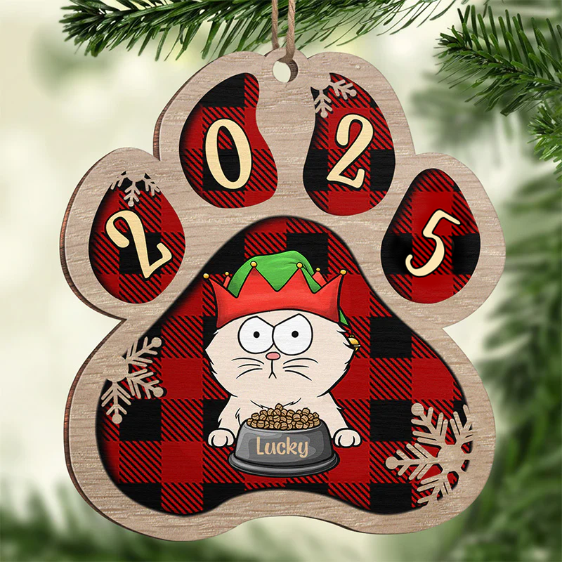 Joyeux Pawlidays - Ornement personnalisé en forme de patte de chat en bois - Cadeau de Noël pour les propriétaires et les amoureux des animaux