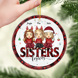 Besties By Heart - Ornement personnalisé Bestie - Forme ronde en céramique - Cadeau de Noël pour meilleures amies, meilleures amies, sœurs