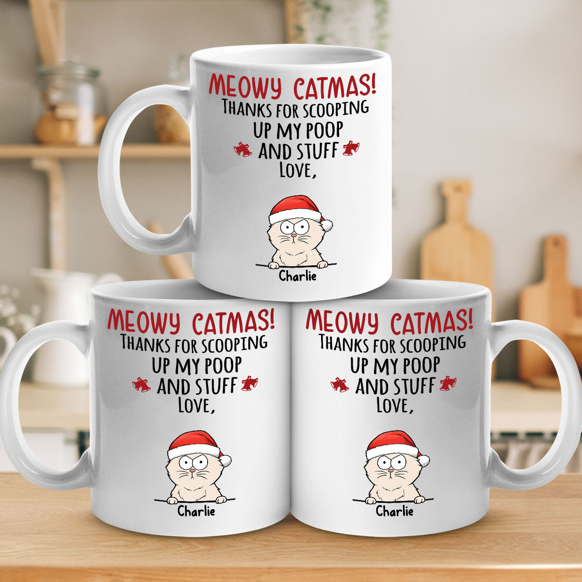 Meowy Catmas - Mug personnalisé chat - Cadeau de Noël pour propriétaires et amoureux des animaux