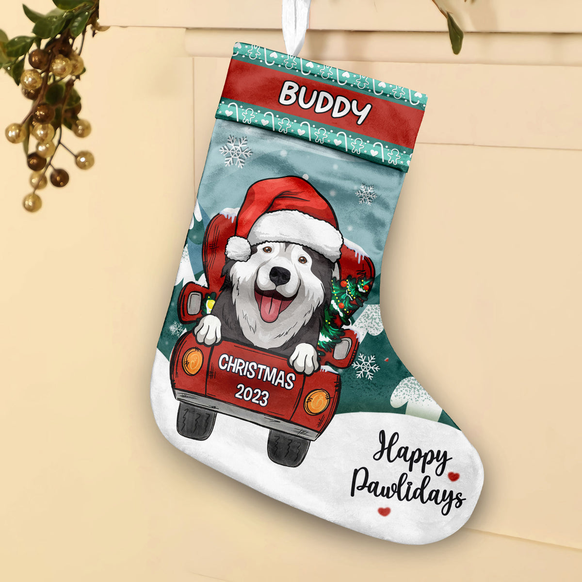 Camion de Noël « Trop d'amour » – Chiens et chats de Noël – Chaussette de Noël personnalisée