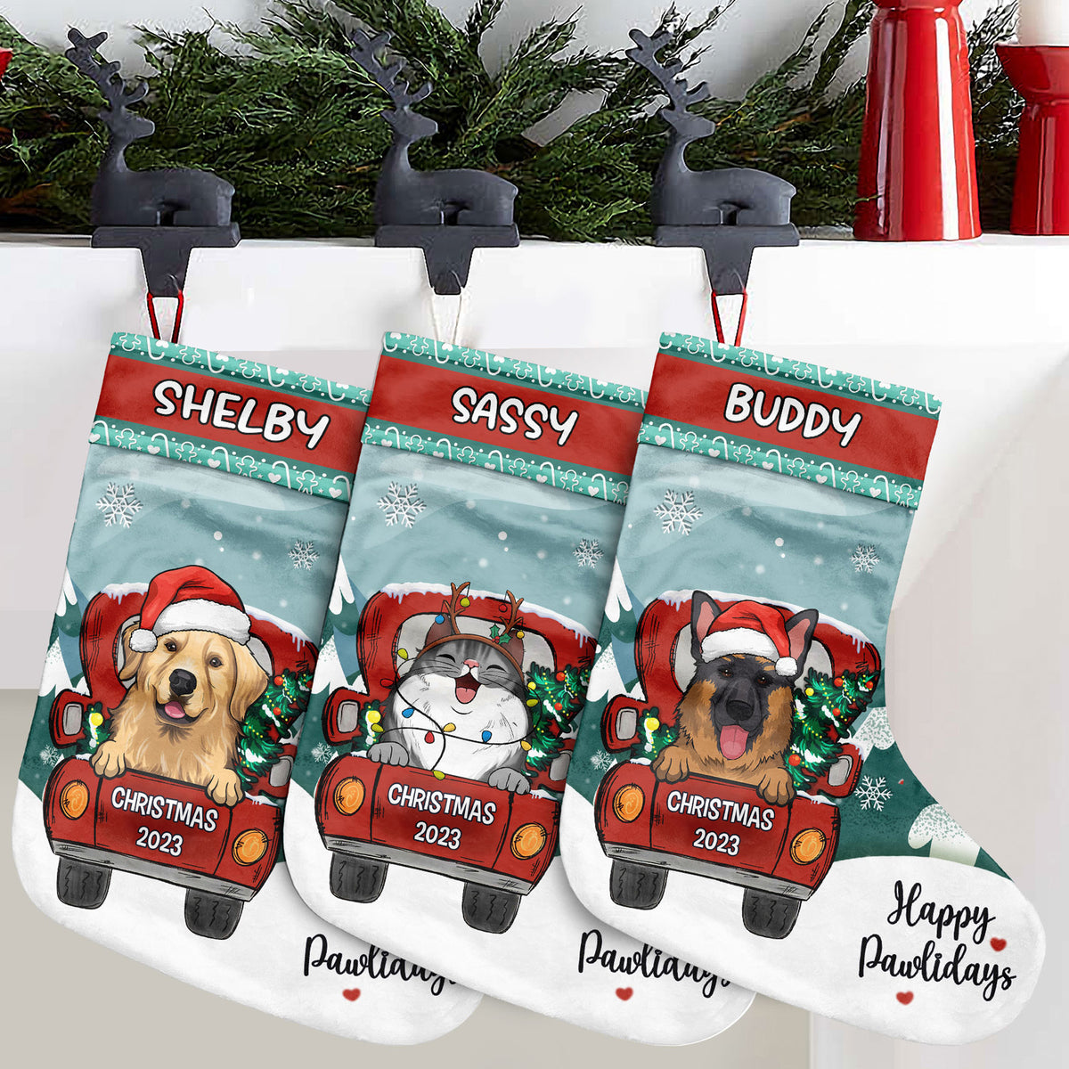 Camion de Noël « Trop d'amour » – Chiens et chats de Noël – Chaussette de Noël personnalisée