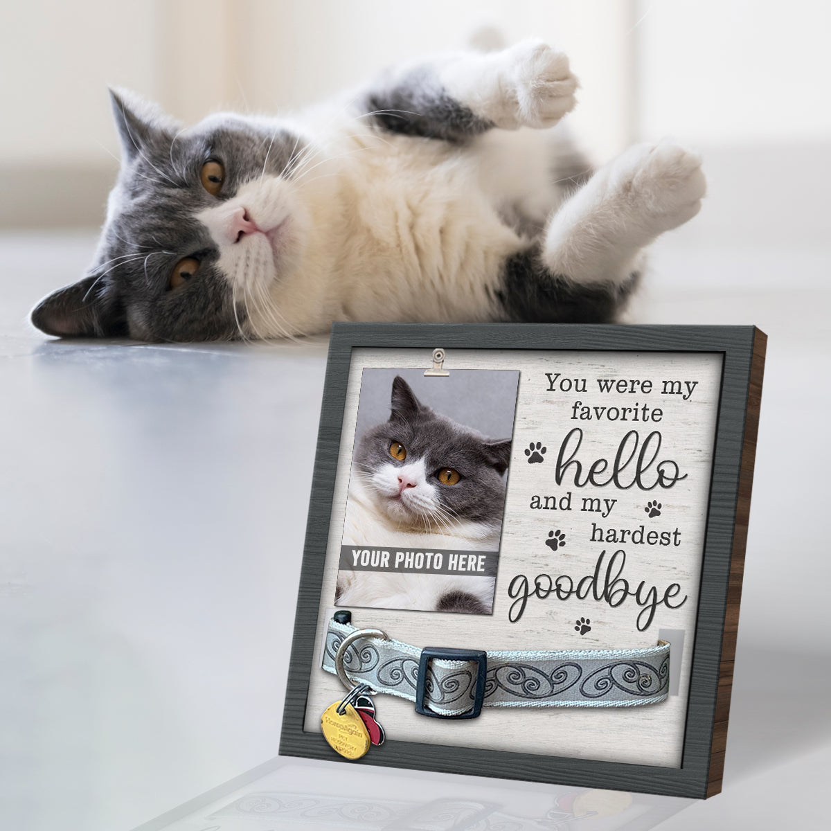 Tu étais mon bonjour préféré et mon au revoir le plus dur - Panneau commémoratif pour la perte d'un animal de compagnie, cadre photo pour collier - Cadeau de condoléances, cadeau pour les propriétaires d'animaux, les amoureux des animaux