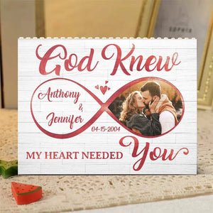 Photo personnalisée « Mon cœur avait besoin de toi » – Blocs de construction rectangulaires horizontaux personnalisés pour couple – Cadeau pour mari et femme, anniversaire
