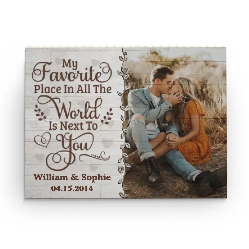 Photo personnalisée de mon endroit préféré au monde - Blocs de construction rectangulaires horizontaux personnalisés pour couple - Cadeau pour mari et femme, anniversaire
