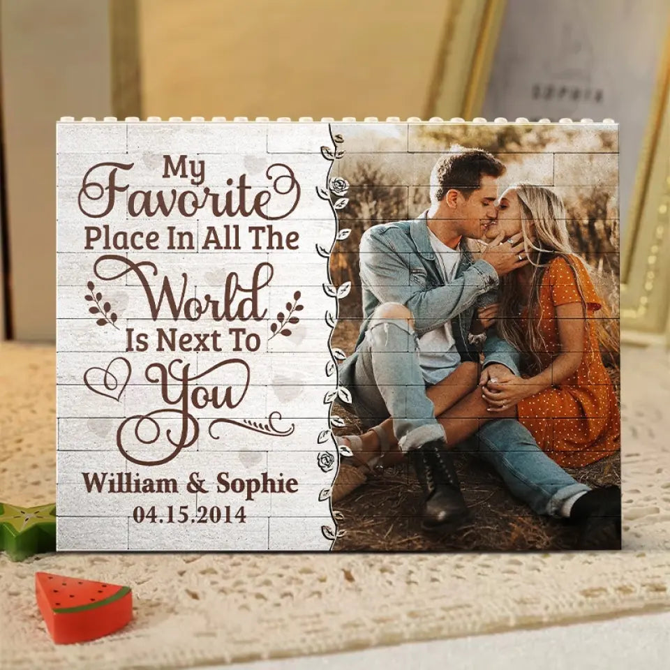 Photo personnalisée de mon endroit préféré au monde - Blocs de construction rectangulaires horizontaux personnalisés pour couple - Cadeau pour mari et femme, anniversaire