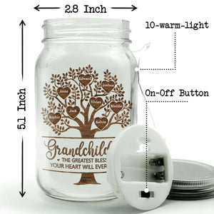 La plus grande bénédiction - Lampe personnalisée en pot Mason pour la famille - Cadeau pour la fête des mères, grand-mère