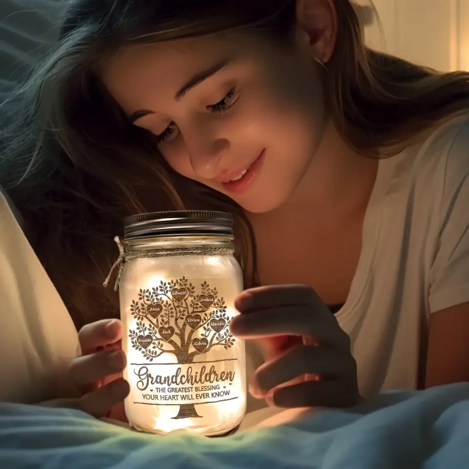 La plus grande bénédiction - Lampe personnalisée en pot Mason pour la famille - Cadeau pour la fête des mères, grand-mère