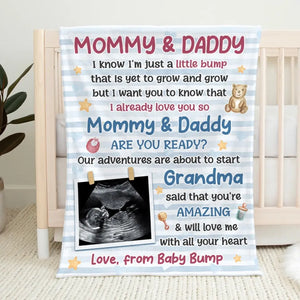 Couverture personnalisée avec photo « Maman, papa, es-tu prêt » ? Cadeau de naissance, cadeau pour la première maman, le premier papa.
