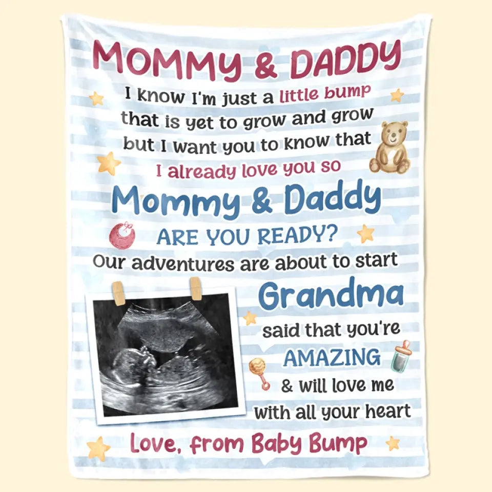 Couverture personnalisée avec photo « Maman, papa, es-tu prêt » ? Cadeau de naissance, cadeau pour la première maman, le premier papa.