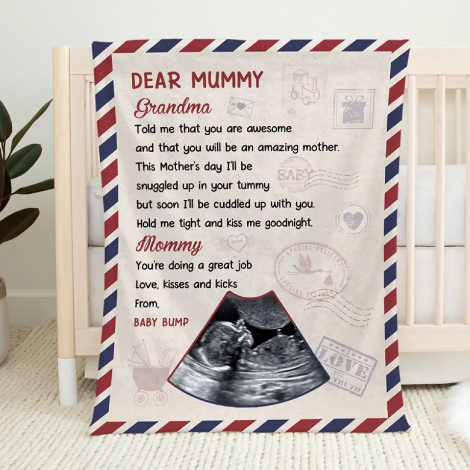 Couverture personnalisée avec photo « Je serai blotti dans ton ventre » - Cadeau de naissance, cadeau pour la première maman