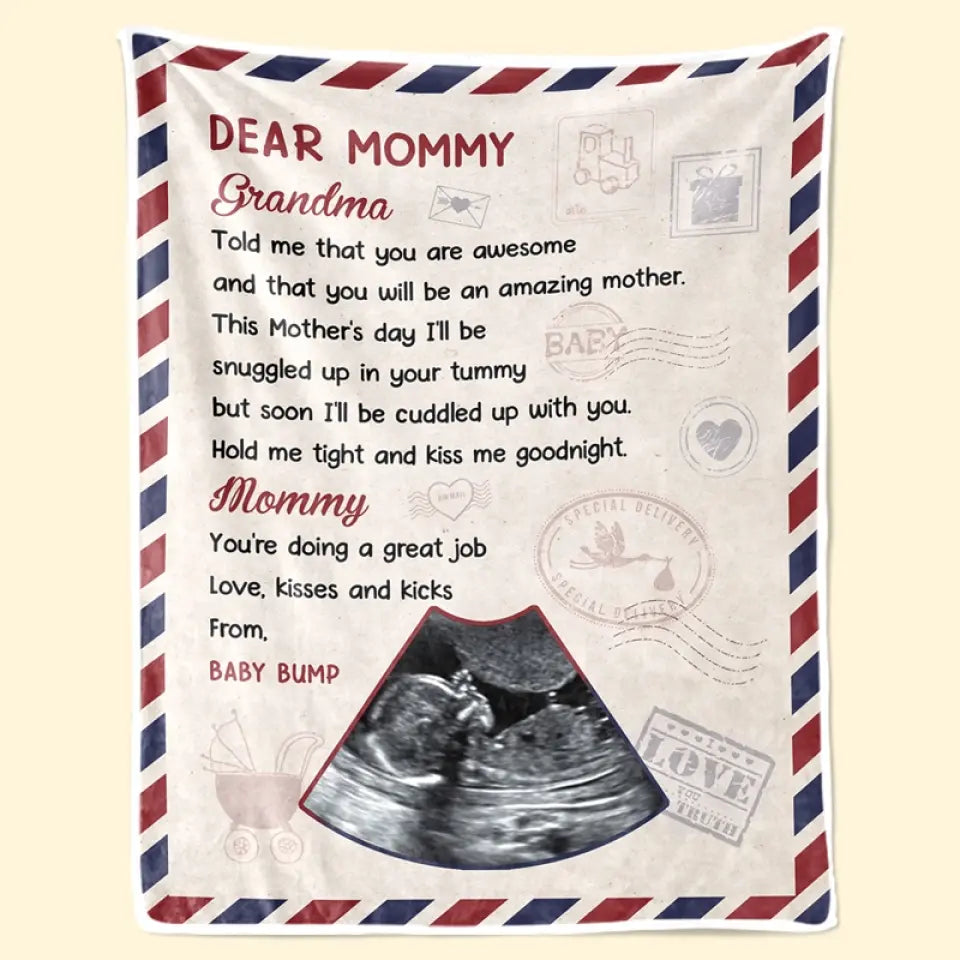 Couverture personnalisée avec photo « Je serai blotti dans ton ventre » - Cadeau de naissance, cadeau pour la première maman