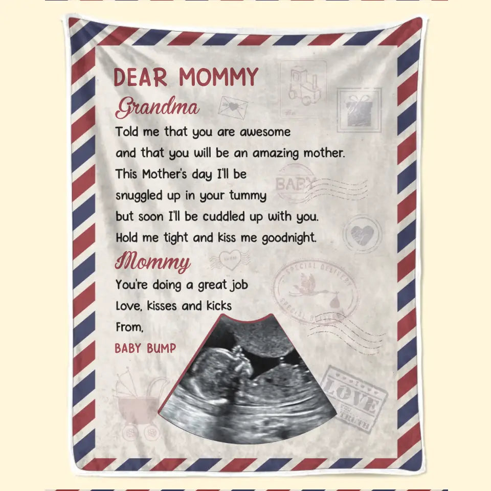 Couverture personnalisée avec photo « Je serai blotti dans ton ventre » - Cadeau de naissance, cadeau pour la première maman