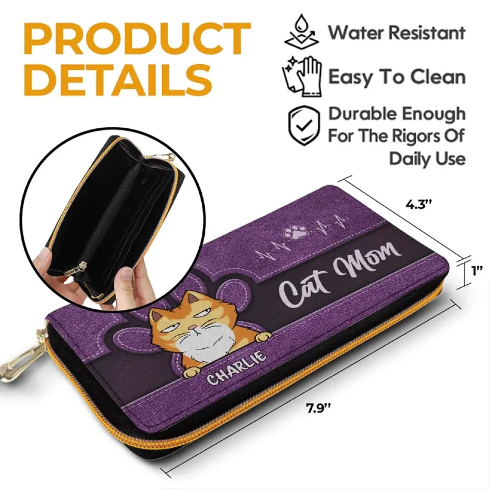 Portefeuille long en cuir personnalisé « Happy Being Fur Mom » pour chien et chat – Cadeau pour propriétaires et amoureux des animaux