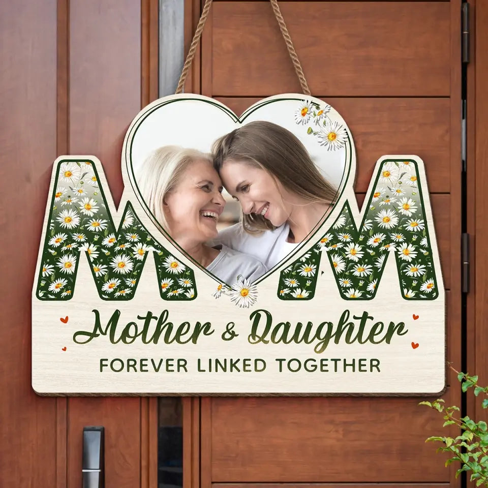 Photo personnalisée « Nous sommes liés à jamais » – Panneau en bois personnalisé pour décoration d'intérieur familiale – Cadeau de pendaison de crémaillère pour maman
