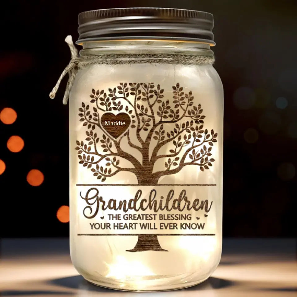 La plus grande bénédiction - Lampe personnalisée en pot Mason pour la famille - Cadeau pour la fête des mères, grand-mère