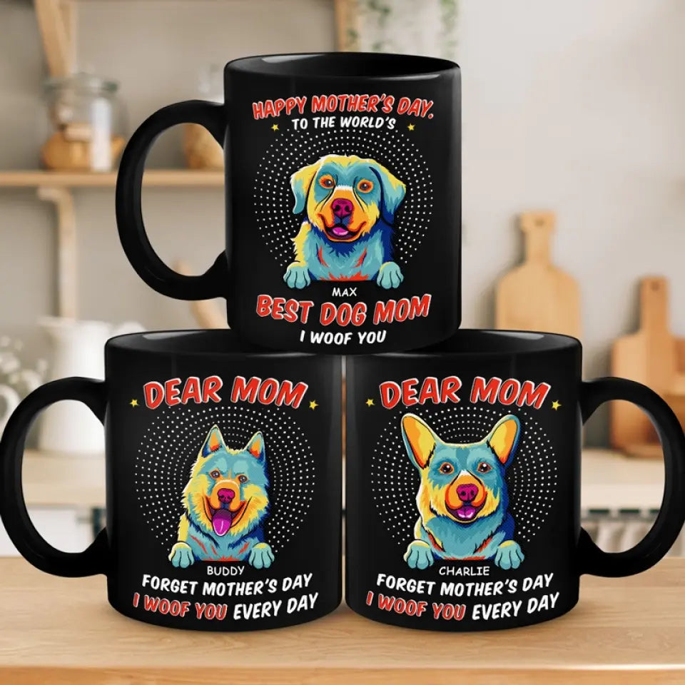 Meilleure maman de chien, je t'aime ! Mug noir personnalisé pour chien ! Cadeau pour la fête des mères, pour les propriétaires d'animaux et les amoureux des animaux.