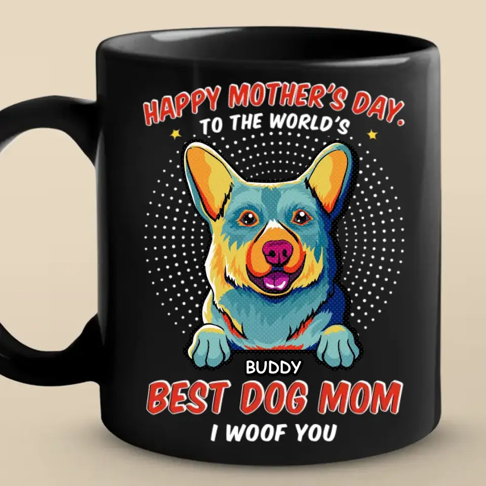Meilleure maman de chien, je t'aime ! Mug noir personnalisé pour chien ! Cadeau pour la fête des mères, pour les propriétaires d'animaux et les amoureux des animaux.
