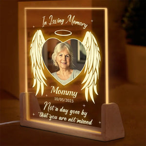 Photo personnalisée Votre lumière brillera toujours dans mon cœur - Veilleuse LED 3D en noyer personnalisée en forme de mémorial - Cadeau de condoléances pour les membres de la famille