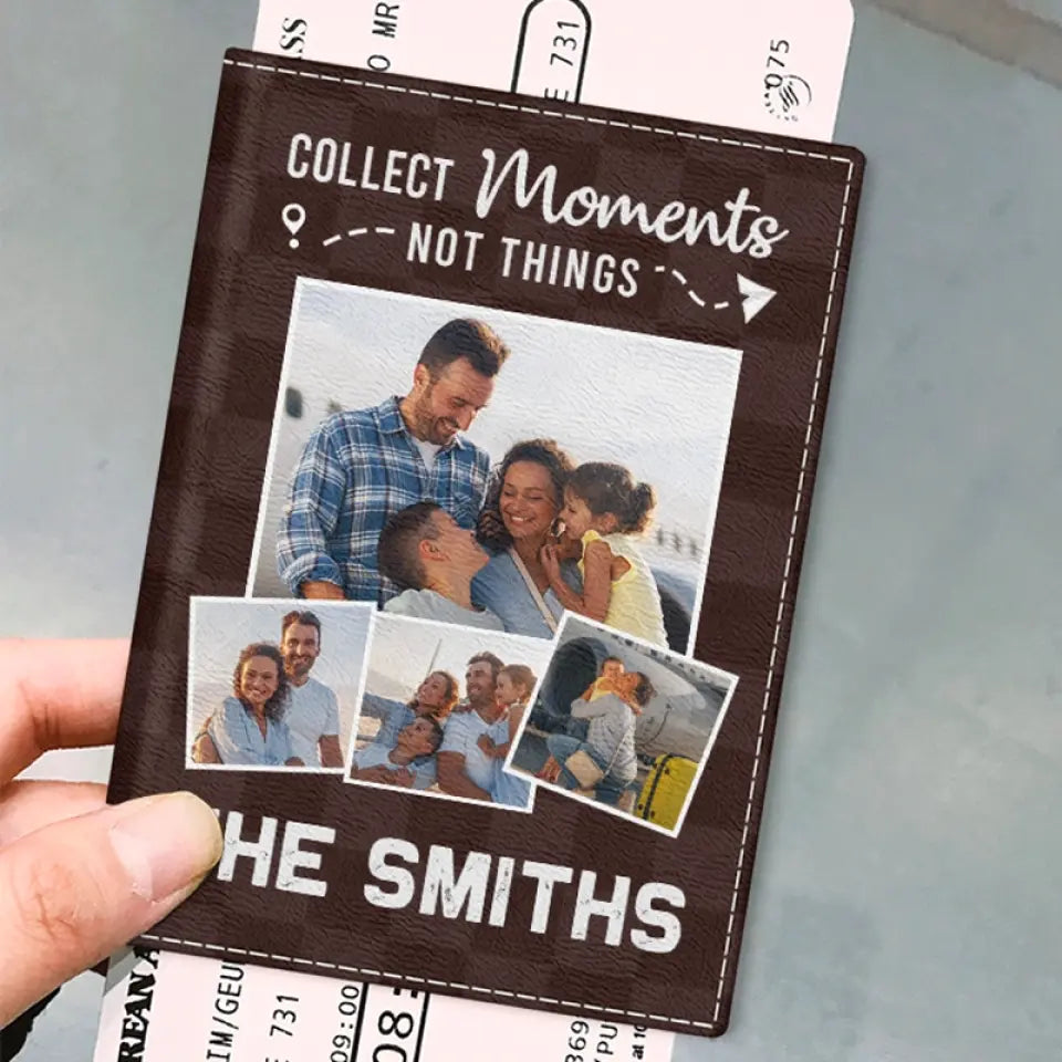 Photo personnalisée : Collectionnez des moments ensemble - Étui de passeport personnalisé, porte-passeport - Cadeau de vacances, cadeau pour les amoureux du voyage d'aventure