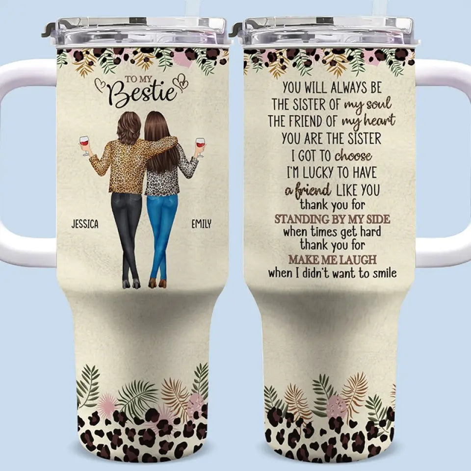 Soyez toujours la sœur de mon âme - Gobelet personnalisé en acier inoxydable de 113 ml avec poignée - Cadeau pour meilleures amies, meilleures amies et sœurs