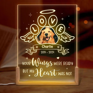 Photo personnalisée avec empreintes de pattes sur nos cœurs - Veilleuse LED 3D en noyer personnalisée et personnalisée - Cadeau de condoléances pour les propriétaires et les amoureux des animaux