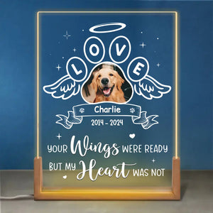 Photo personnalisée avec empreintes de pattes sur nos cœurs - Veilleuse LED 3D en noyer personnalisée et personnalisée - Cadeau de condoléances pour les propriétaires et les amoureux des animaux