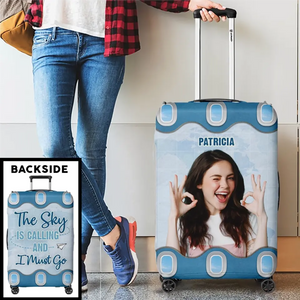 Housse de bagage personnalisée avec photo « Je suis une fille qui aime voyager » - Cadeau de vacances, cadeau pour les amoureux du voyage d'aventure
