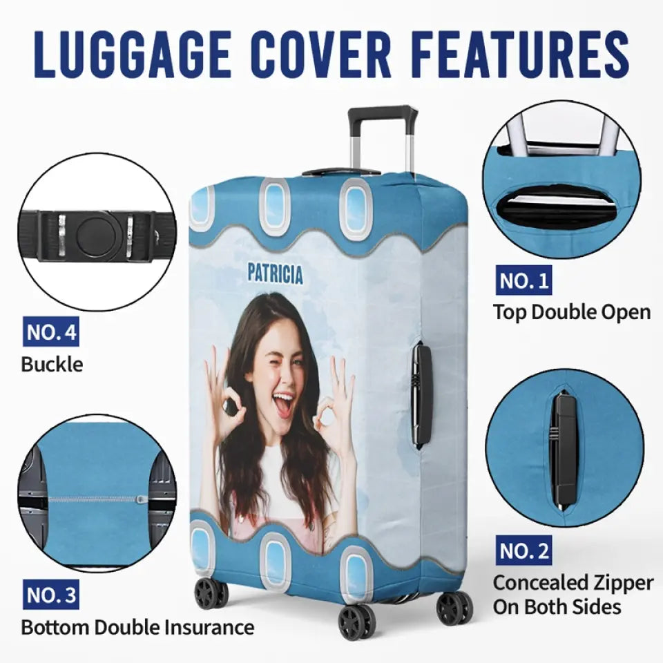 Housse de bagage personnalisée avec photo « Je suis une fille qui aime voyager » - Cadeau de vacances, cadeau pour les amoureux du voyage d'aventure