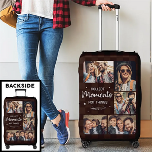 Housse de bagage personnalisée avec photo, collectionnez des moments, pas des choses - Cadeau de voyage pour les vacances, cadeau pour les amoureux du voyage d'aventure
