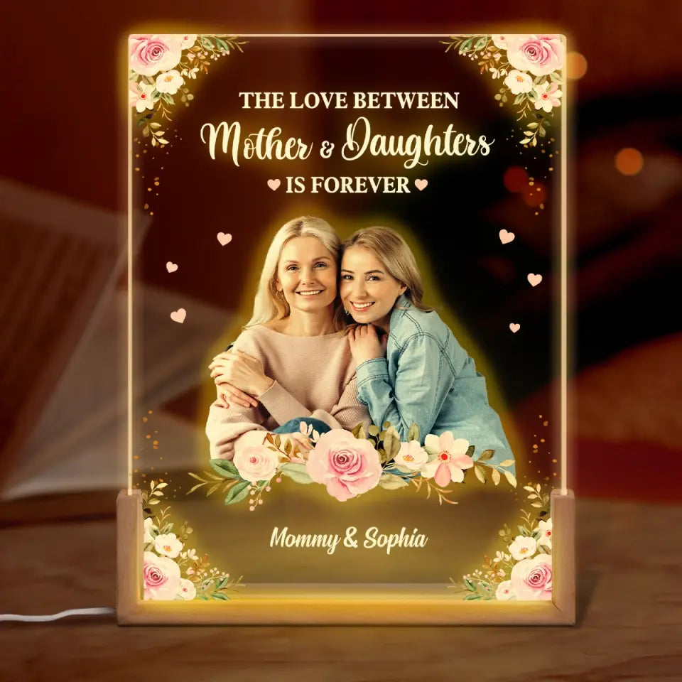 Photo personnalisée, unis pour toujours - Veilleuse LED 3D en noyer personnalisée pour la famille - Cadeau pour la fête des mères