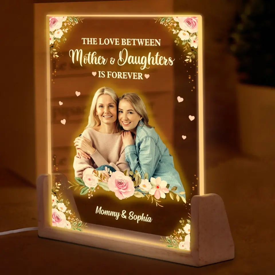 Photo personnalisée, unis pour toujours - Veilleuse LED 3D en noyer personnalisée pour la famille - Cadeau pour la fête des mères